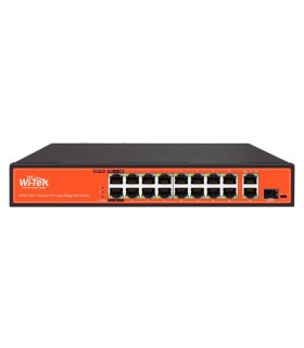 Switch Wi-TEK HiPoE de 200W con 16 puertos PoE